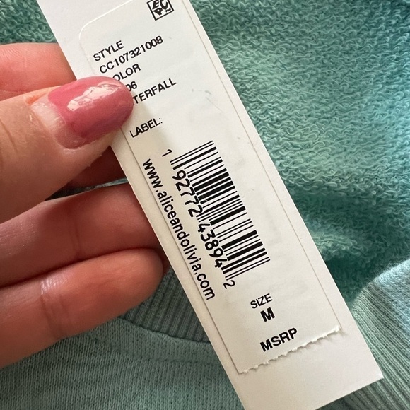 NWT ALICE + OLIVIA Evalyn Cropped Ruffled French Cotton-Blend Terry Sweatshirt M - Picture 5 of 6